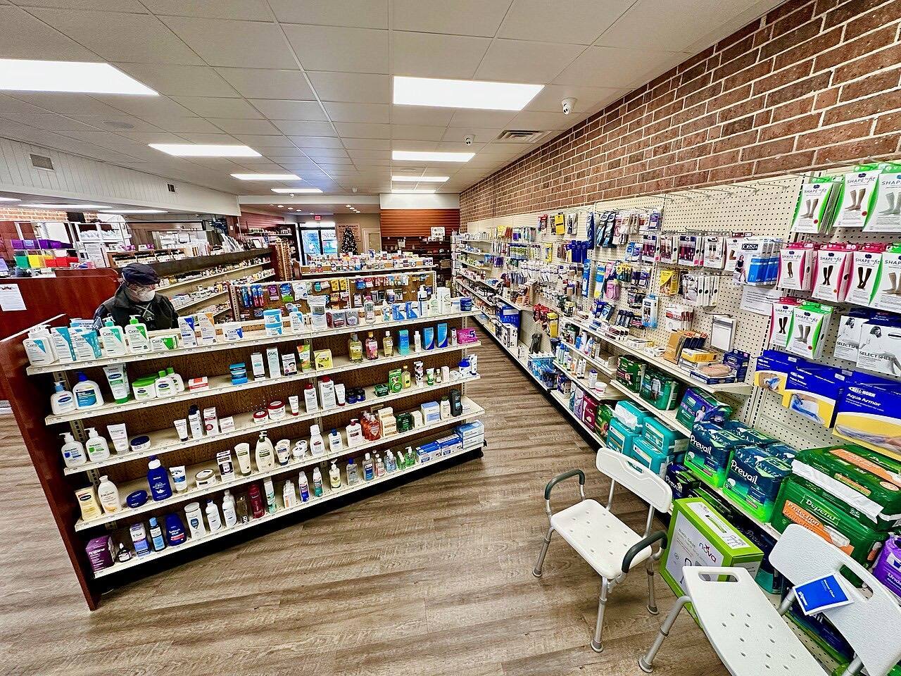 The interior of a modern pharmacy shop in the United States