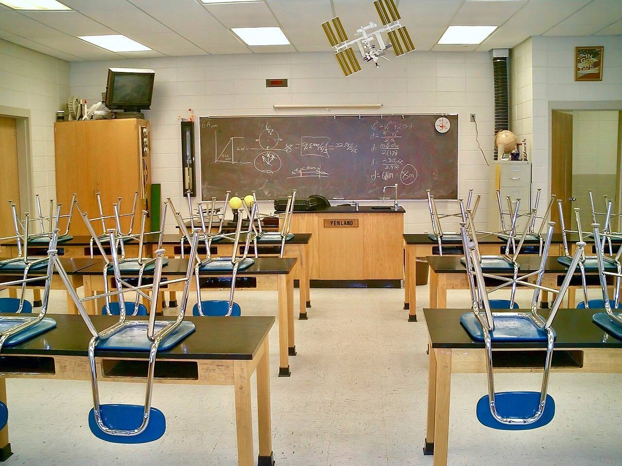 A public school, high school science classroom in the United States